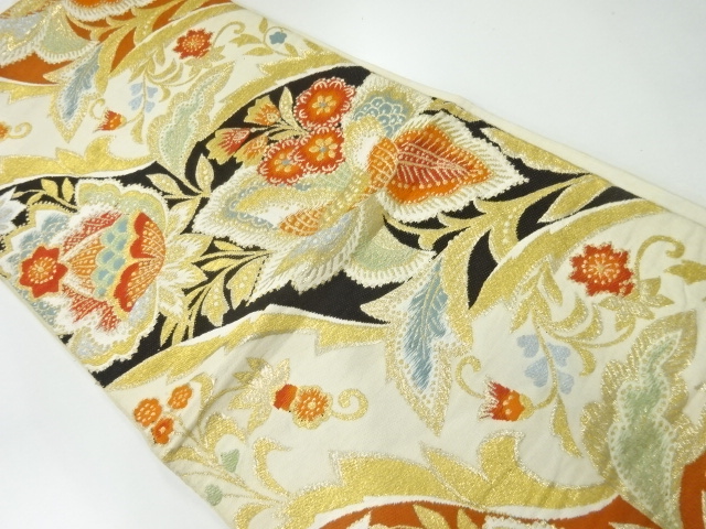 アンティーク　道長取りに唐花模様織り出し袋帯（材料）